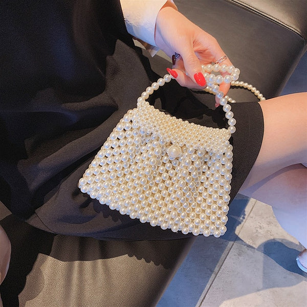 Brand Hand-woven Pearl Bags Lady Beaded Shoulder Bag