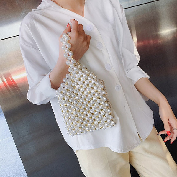 Brand Hand-woven Pearl Bags Lady Beaded Shoulder Bag